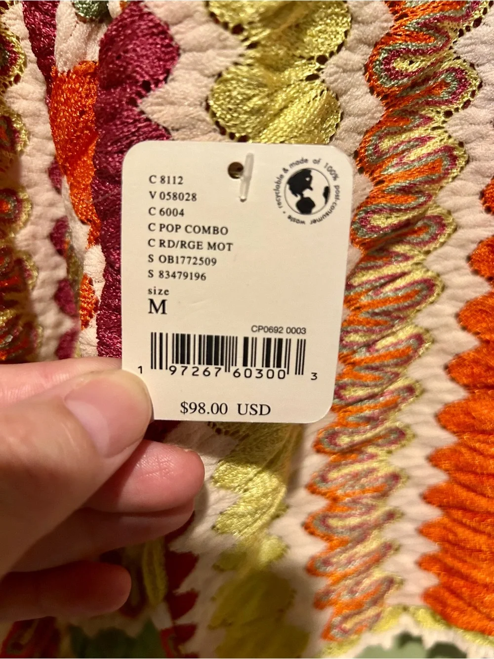 Free People Crochet V-Neck Multicolor Women's Top - Pink, Orange & Green